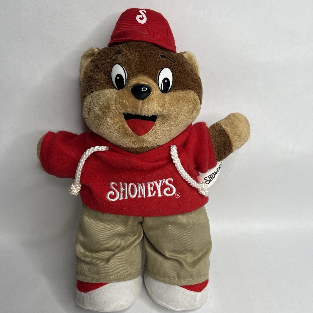 SHONEY'S Restaurant Bear Plush Stuffed Teddy Souvenir‎ Mascot 11" Hoodie Khakis